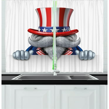 Ambesonne 4th of July Kitchen Curtains, Uncle Sam Hat, 55"x39", Multicolor