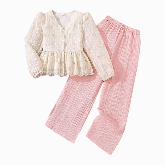 CAUYDY Children Girl Casual Clothes School Girl's Long Sleeve Top Elastic Waist Pants 2PCS Matching Set 5Y 6Y 7Y 8Y 9Y 10Y Kid Photoshoot Outfits Fall Winter Sizes 8-9 Years,Pink