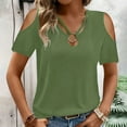 thumbnail image 6 of RYRJJ Womens Summer Cold Shoulder Tops Short Sleeve V Neck T Shirts Loose Dressy Casual Tunic Blouses Criss Cross Tees(Green,M), 6 of 9