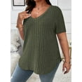 thumbnail image 3 of Women'S Plus Size Casual Tops V Neck Solid Color Shirts - Short Sleeve Blouses  Green XL, 3 of 7