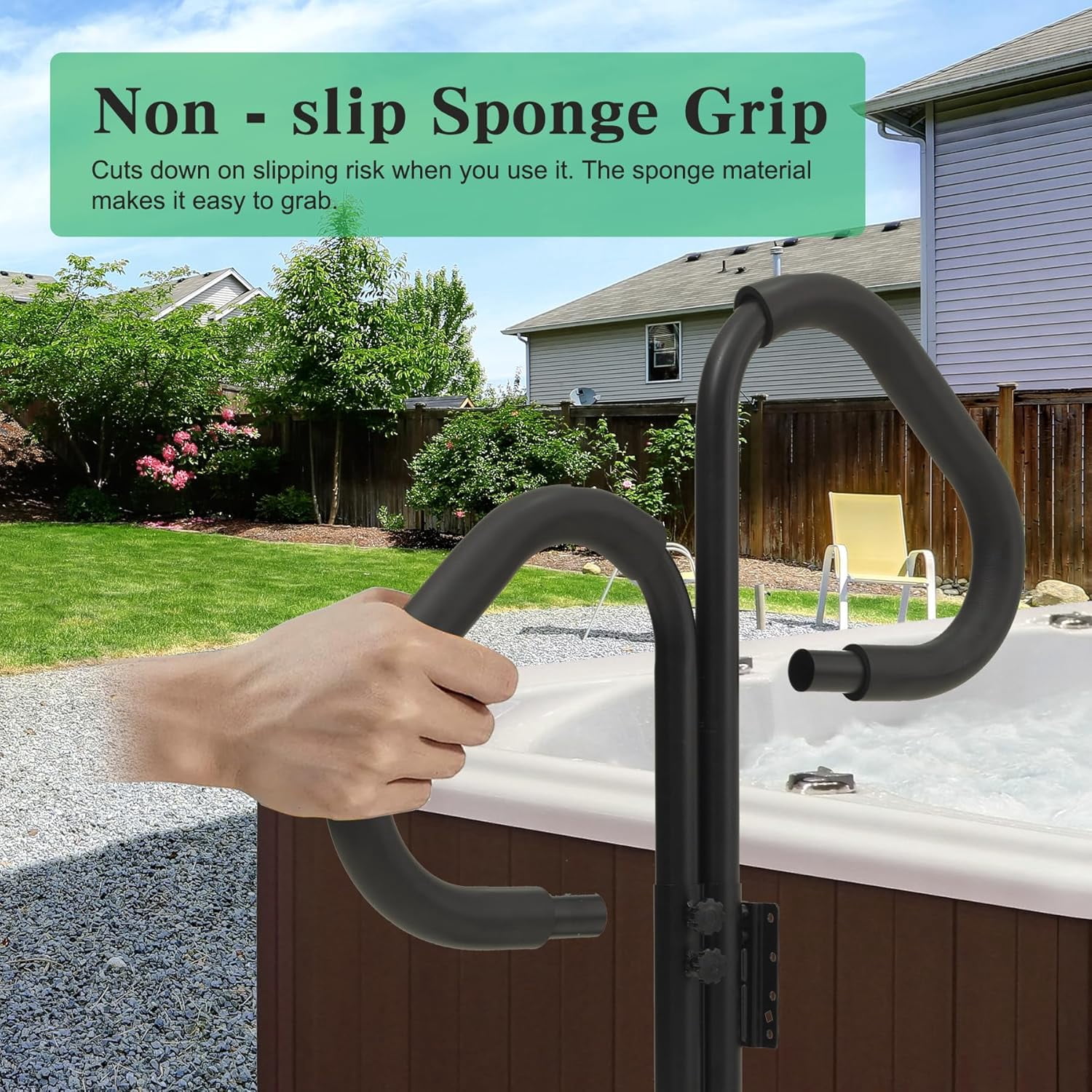 Domi Outdoor Living Two-Way Adjustable Hot Tub Handrail, 44”-60” Aluminum Spa Rail with 360° Swivel, Safety Side Handle with Slide-Under Base, Fits Most Spas, 600 lbs Capacity
