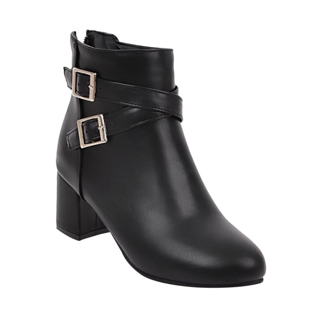 NECHOLOGY Botas Mujer Zapatos Botines mujer Botas de tacón grueso para mujer de otoño e invierno, hebilla de cinturón, botas de mujer con cremallera lateral de tacón medio (Black, 7.50)