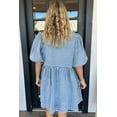 thumbnail image 2 of Chic Dusk Blue Bowknot Bubble Sleeve Short Denim Dress for Women | [ZhiHiMeRi] | (US 12-14)L, 2 of 5