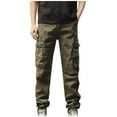 thumbnail image 2 of Coorders Men's Cargo Work Pants, Men's and Big Men's Cotton Elastic Waist Cargo Pants with Pockets, Army Green,Size L, 2 of 8