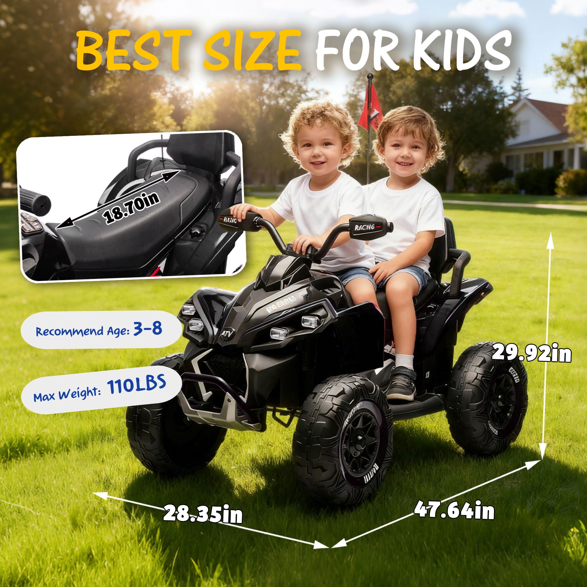 SaveJoy 24V Kids Electric XXXL ATV with Parent Remote Control, 4-Wheel Shock Absorber, Bluetooth Music & English, Black