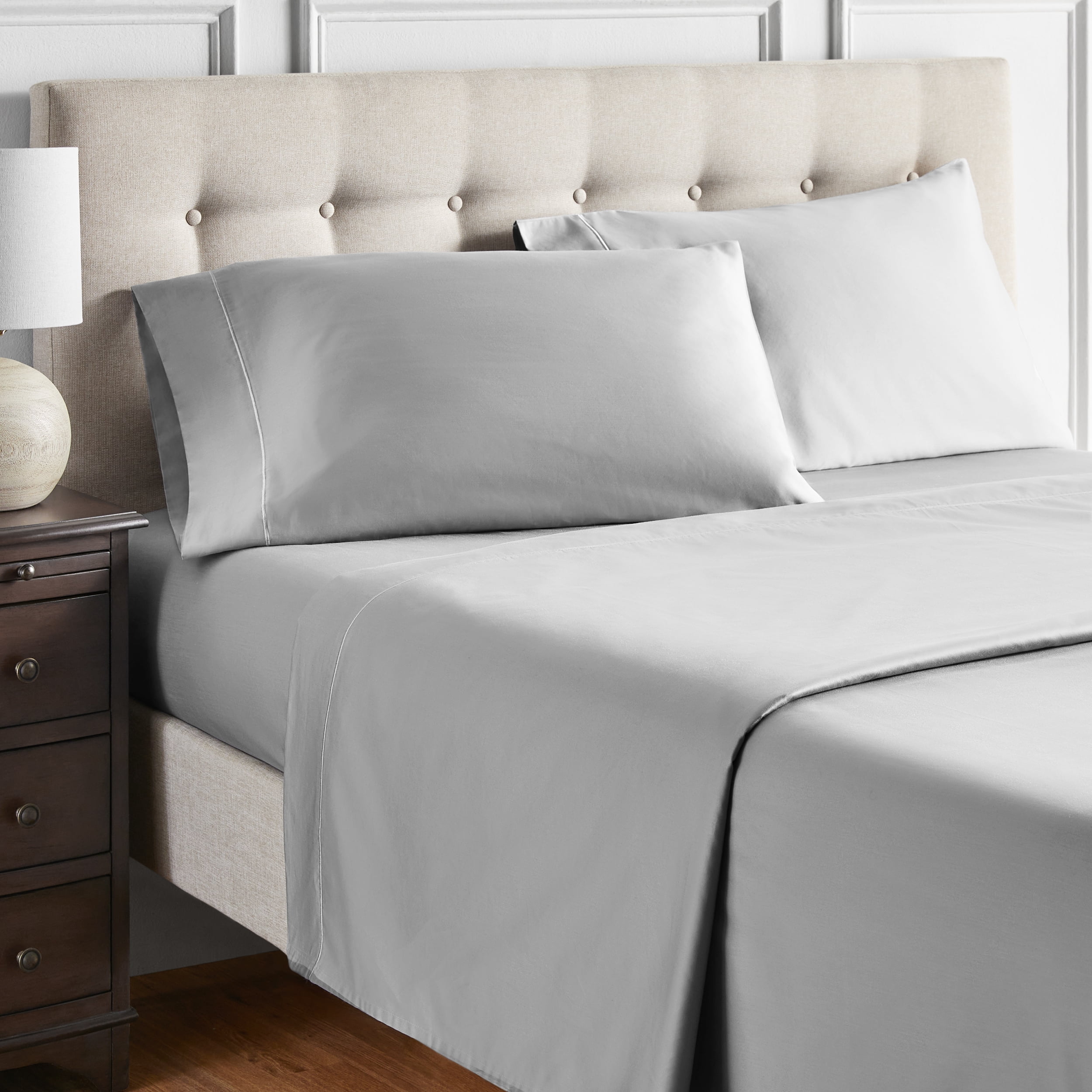 Hotel Style 4-Piece 600 Thread Count Grey Egyptian Cotton Adult Bed Sheet Set, Queen - Deep Pocket