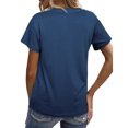 thumbnail image 4 of Top con cuello en V para mujer, elástico, suave, transpirable, retro, moda clásica, cuello en V, top de manga corta informal suelto para mujer, azul M, 4 of 6