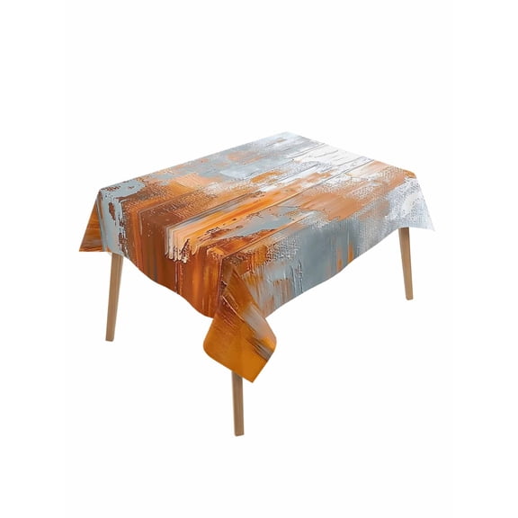 Abstract Orange Grey Table Cloth, Modern Minimalist Street Art Waterproof Tablecloth for Rectangle Tables, Reusable Washable Fabric Table Cover for Restaurant Kitchen Dining Tables 52"x70"