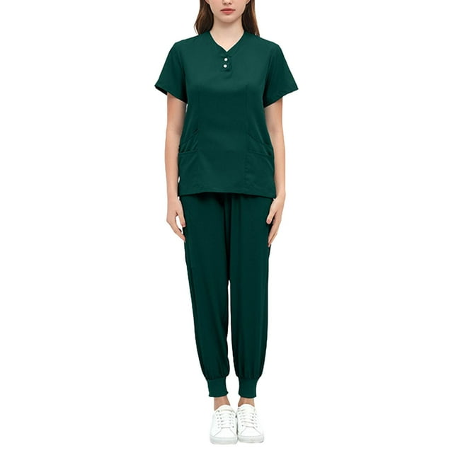 Conjunto de pantalones para mujer, traje para el trabajo de enfermera, transpirable, lavable a máquina, para el cuidado de la salud, cuidado de Verde oscuro