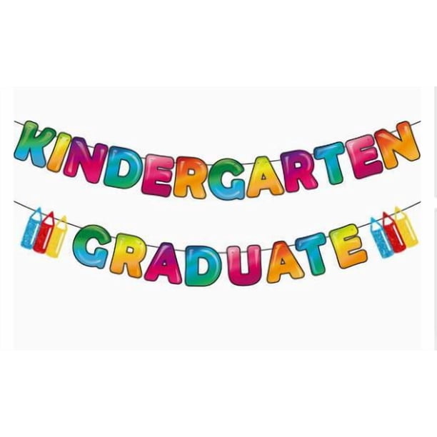Banner para fiesta de graduación de jardín de infantes: decoración colorida para preescolar con mensaje de felicitación, decoración colgante para ceremonias y accesorios fotográficos.