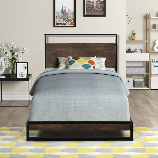 Industrial Platform Bed Frame, Twin Bed Frame, Metalen for Double Bed Twin Size with Headboard & Metal Slats, Adult/Teen Bed Frame, No Box Spring Needed, A1322 Walmart.com