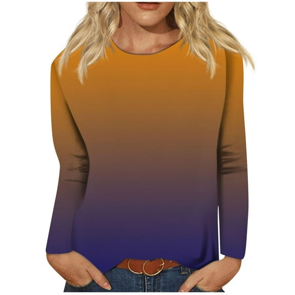 Women's Fashion Printed Loose T-shirt Long Sleeves Blouse Round Neck Casual Tops