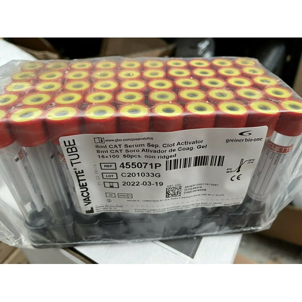 VACUETTE TUBE 8ML CAT SERUM SEP CLOT ACTIVATOR 16X100 50 PCS, 455071P