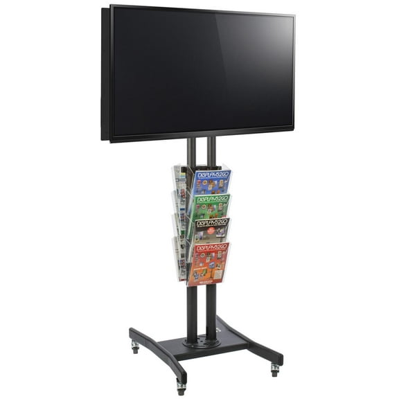 Double Mobile TV Stand, Holds Dual 32" to 65" HDTVs, with 2 Literature Racks (Black Steel) (TV5ACDBK)