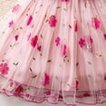 thumbnail image 4 of Hot Pink Girls Kids Floral Embroidered Tulle Party Dress A-Line Bow Ruffle Cap Sleeve Lightweight Breathable Summer Princess 3T,Size 6 T, 4 of 6