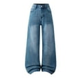 thumbnail image 2 of Teen Girls Wide Leg Denim Jeans High Waisted Loose Fit Solid Baggy Pants for School Casual Daily Streetwear, 12Y-16Y, 2 of 6