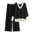 thumbnail image 4 of Women Sweaters, Winter Sweaters for Women, Two Piece Set with V Neck Pullover, Contrast Color Wide Leg Pants for Casual Wear, 4 of 4