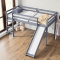 thumbnail image 3 of Tcbosik Low Loft Bed Twin Size with Slide and Ladder, Wood Bed Frame with Safety Guardrail, No Box Spring Needed, Grey, 3 of 11