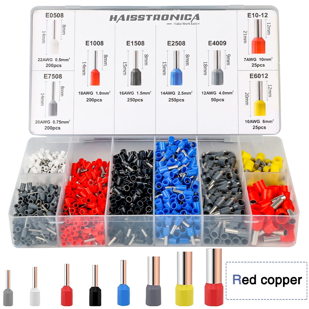 haisstronica Ferrule Crimping Tool Kit,Self-Adjusting Square Wire Crimper Plier for AWG23-7 with 1200PCS Red Copper Wire End Terminals,Sleeves Ferrule Ratchet Wire Crimping Tool-Ferrule Crimper Kit