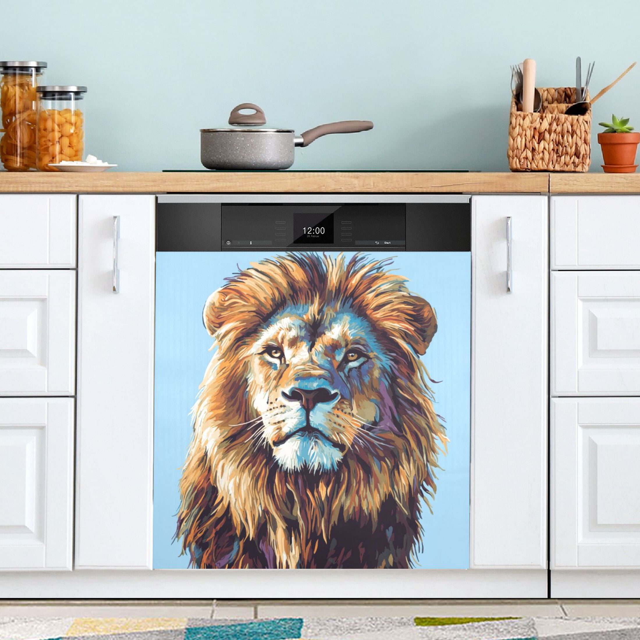 Dishwasher Magnetic Sticker 23x26 Inch Refrigerator Magnetic Sticker Washing Machine Magnetic Sticker Kitchen Panel Magnetic Sticker Home Decor Brown Lion Face