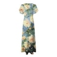 thumbnail image 6 of vigerkar Womens Floral Maxi Dress Summer Short Sleeve Long Dresses Flowy V Neck A Line Maxi Dresses Boho Vacation Beach Dress Blue, M, 6 of 7