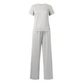 thumbnail image 3 of Hauaitttt Women 2 Piece Casual Suit Pleated Short Sleeve Top and High Waisted Wide Leg Pants Tracksuit Set Junior Swimsuits Board Shorts Swim Short Suits for Women Cute Summer Clothes for Juniors, 3 of 4