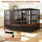 TIME RAY 48 Inch Heavy Duty Dog Crate,Indestructible High Anxiety Dog Cage for Outdoor and Indoor with Lock, Double Door & Removable Tray,Black