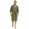 thumbnail image 2 of MAYFISH 100% Cotton Mens Lightweight Robe Summer Short Sleeve Bathrobe Soft Knee Length Robe with Pockets (Olive Green, L), 2 of 6