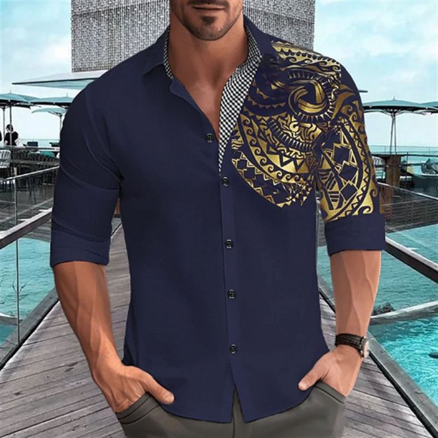 Camisa de manga larga con botones para hombre Camisa de solapa dorada de moda Suave cómoda Ligera Diseño de diseñador Nueva talla grande
