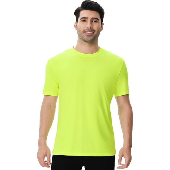 High Visibility Safety T-Shirt for Men | Hi Vis Short Sleeve Dry Fit Poly Shirts, 5.1 Oz 100% Polyester, Safety Neon Green, L Size