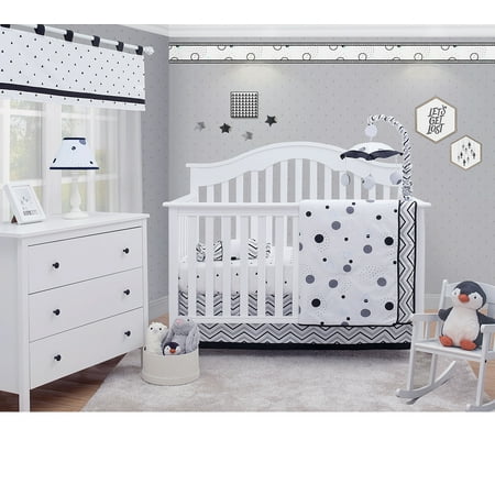 Optimababy Black White Polka Dot Pattern 6 Piece Baby Nursery Crib