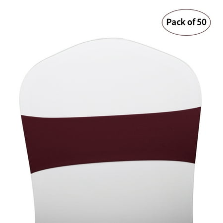 

50pcs Wedding Chair Sashes Bows Elastic Spandex Chair Sash Covers Bands Wedding Banquet Reception Supplies Decorations-- Red