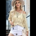 thumbnail image 4 of Suéter de Crochet Calado para Mujer, 3/4, Hombros Descubiertos, Verano 2025 Albaricoque M, 4 of 8