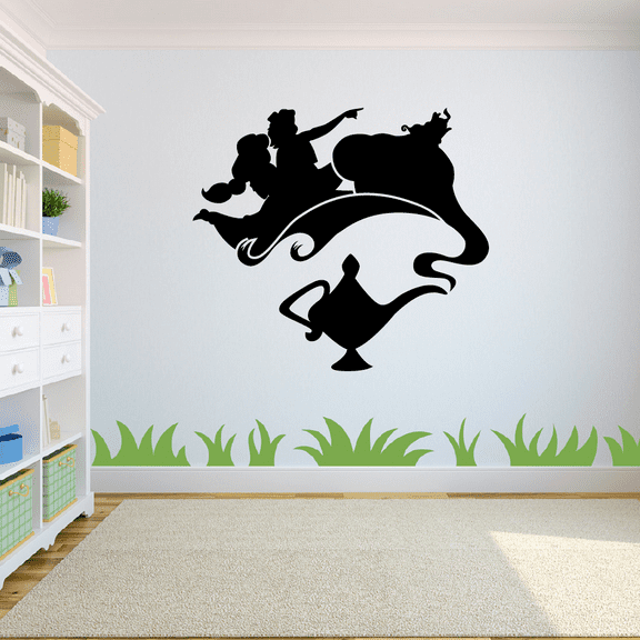 Jasmine Aladdin and Genie Magic Carpet Flying Silhouette Genie's Lamp Vinyl Wall Art Wall Sticker Wall Decal Home Kids Room Farming Truck Boys Room Wall Décoration Design Wall Décor Size (24x40 inch)