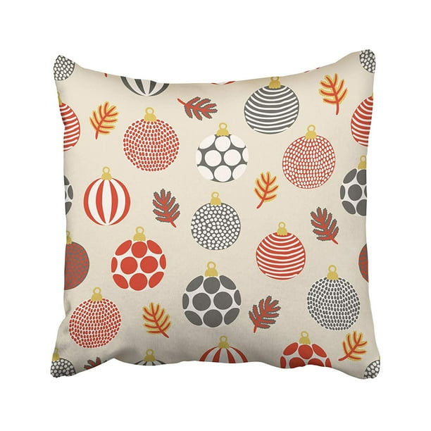 CMFUN Red Christmas with Balls Beige Holiday Vintage Leaf Continuous