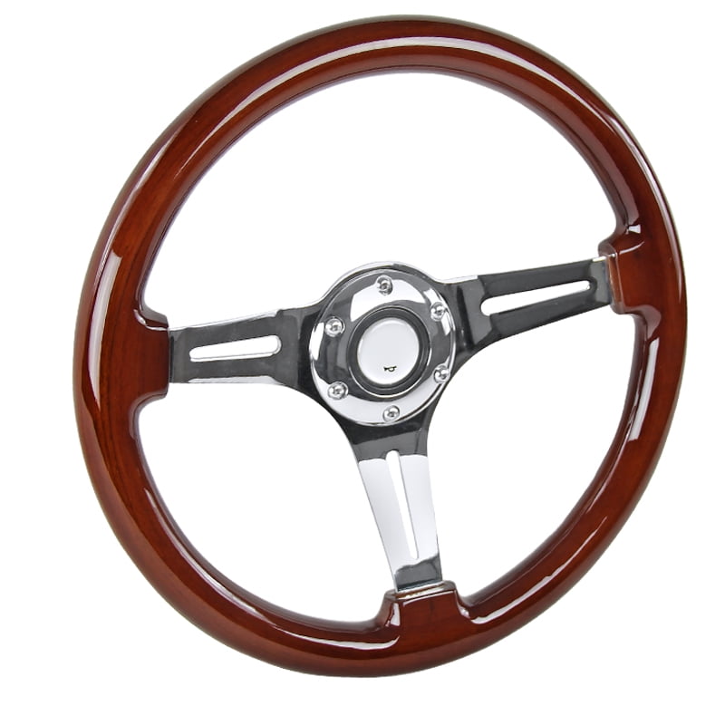SpecD Tuning 340Mm Racing Steering Wheel Classic Wooden Style W/ 6