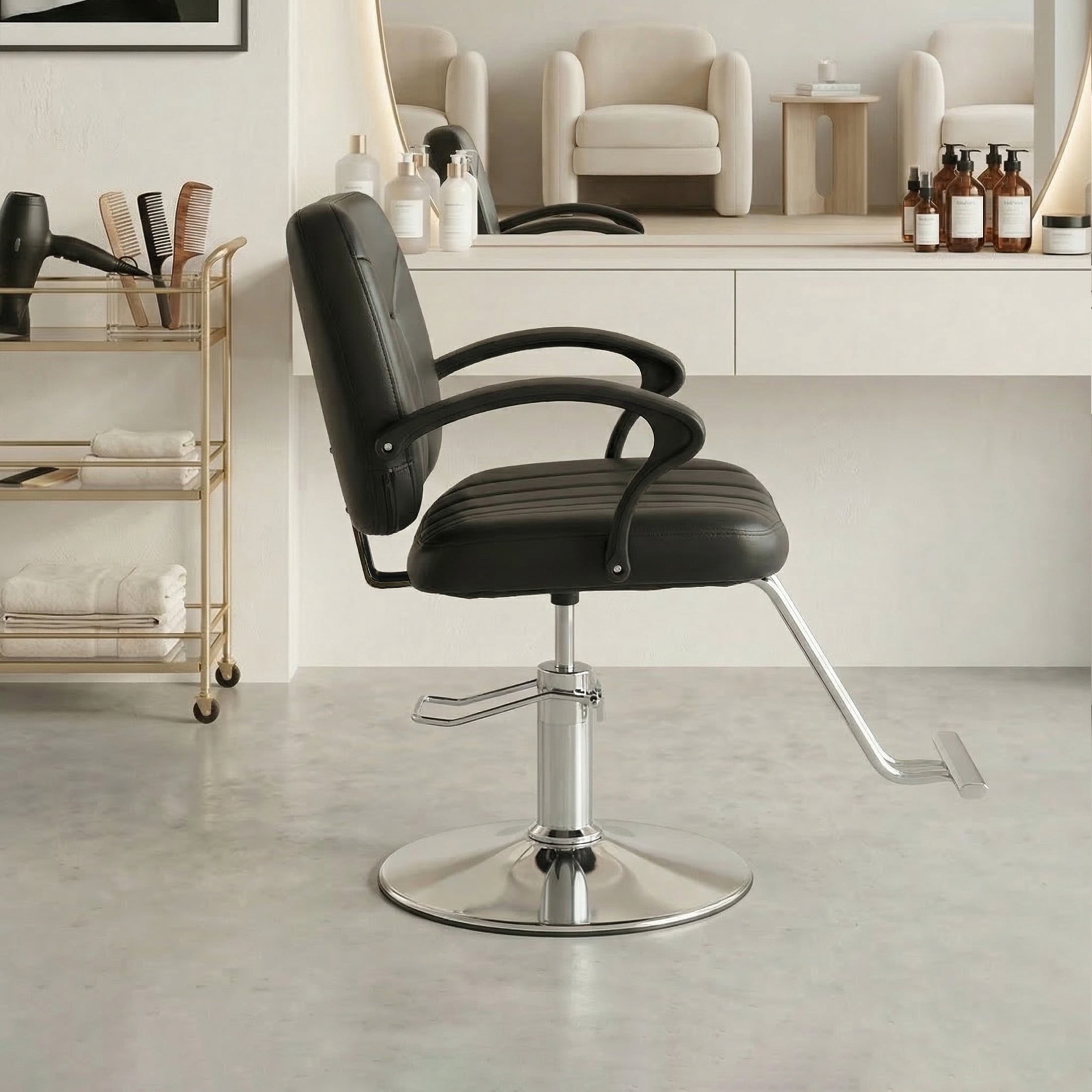 Noble House Hydraulic Barber Styling Chair with PU Upholstery, Adjustable Height, Black + Chrome