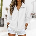 thumbnail image 3 of RotHome Women's Classic Collared Zip Up Hoodie Long Sleeve Drop Shoulder Fleece Sweatshirt with Pockets Cozy Casual Jacket Plain White Pullover Style Medium, 3 of 10