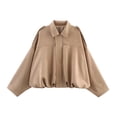 thumbnail image 3 of cocolona Womens Cropped Jackets for Women Solid Color Long Sleeve Zipper Outerwear Oversized Fall Winter Tops, 3 of 5