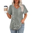 thumbnail image 2 of DecSea Womens Printed T Shirts V Neck Short Sleeve Casual Tops Loose Fit Basic Tees with Curved Hem, 2 of 5