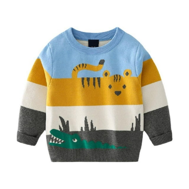 PENGXIANG Chandail Col Rond pour Enfants Garçons Tricot pour Tout-Petits Classique à Manches Longues Rayé Bas pour 2-6T