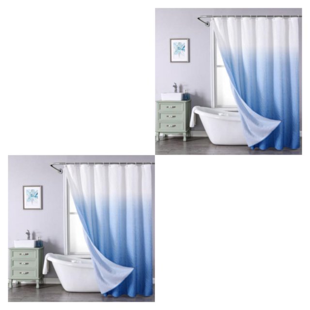 Cateissary Cortina de ducha de PEVA extra gruesa para protección de la privacidad 100 Poliéster impermeable Exquisita artesanía No transparente Azul 90*180, azul 2Conjunto