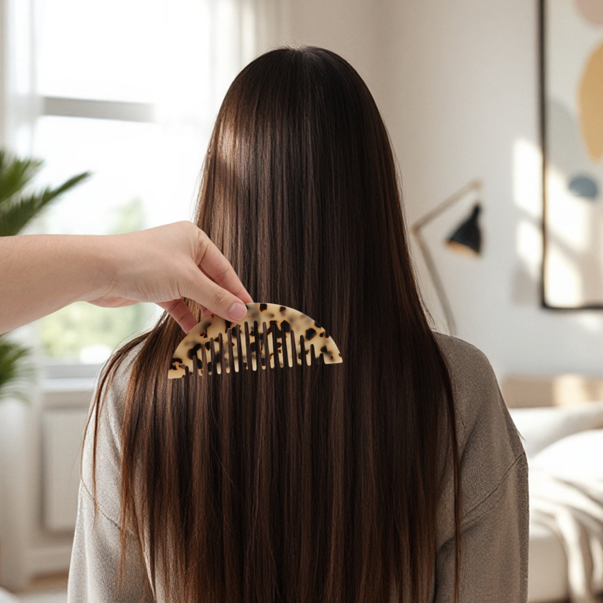 Unique Bargains 1 Pc Convenient Half Round Hair Comb for Making Hair Smooth Beige, Black