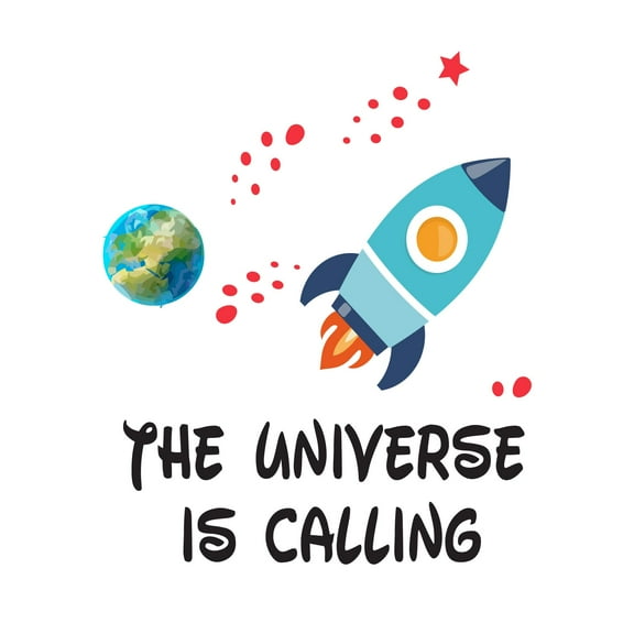 The universe Calling wall Lovely Quote LetteringWall Decal Decoration The universe is Calling Adventurous Space Cartoon Rocket Decorating Ideas for Boy's Bedroom Size: 16 In(W) x 20 In(H)