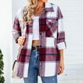 thumbnail image 6 of Jinhomg Fashion Flannel Shacket for Women Dressy Plaid Printed Button Down Shirt Jacket Casual Comfy Long Sleeve Lapel Collar Coats Ladies Fall Winter Gifts Wine S, 6 of 8
