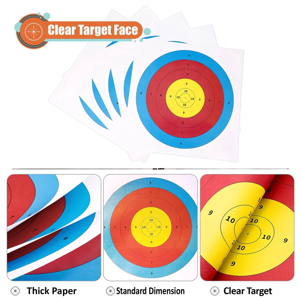 Qtmnekly Archery Targets Paper, 50Pcs Bow and -Targets for Hunting Backyard, Archery Target Practice Accessories 5 Rings