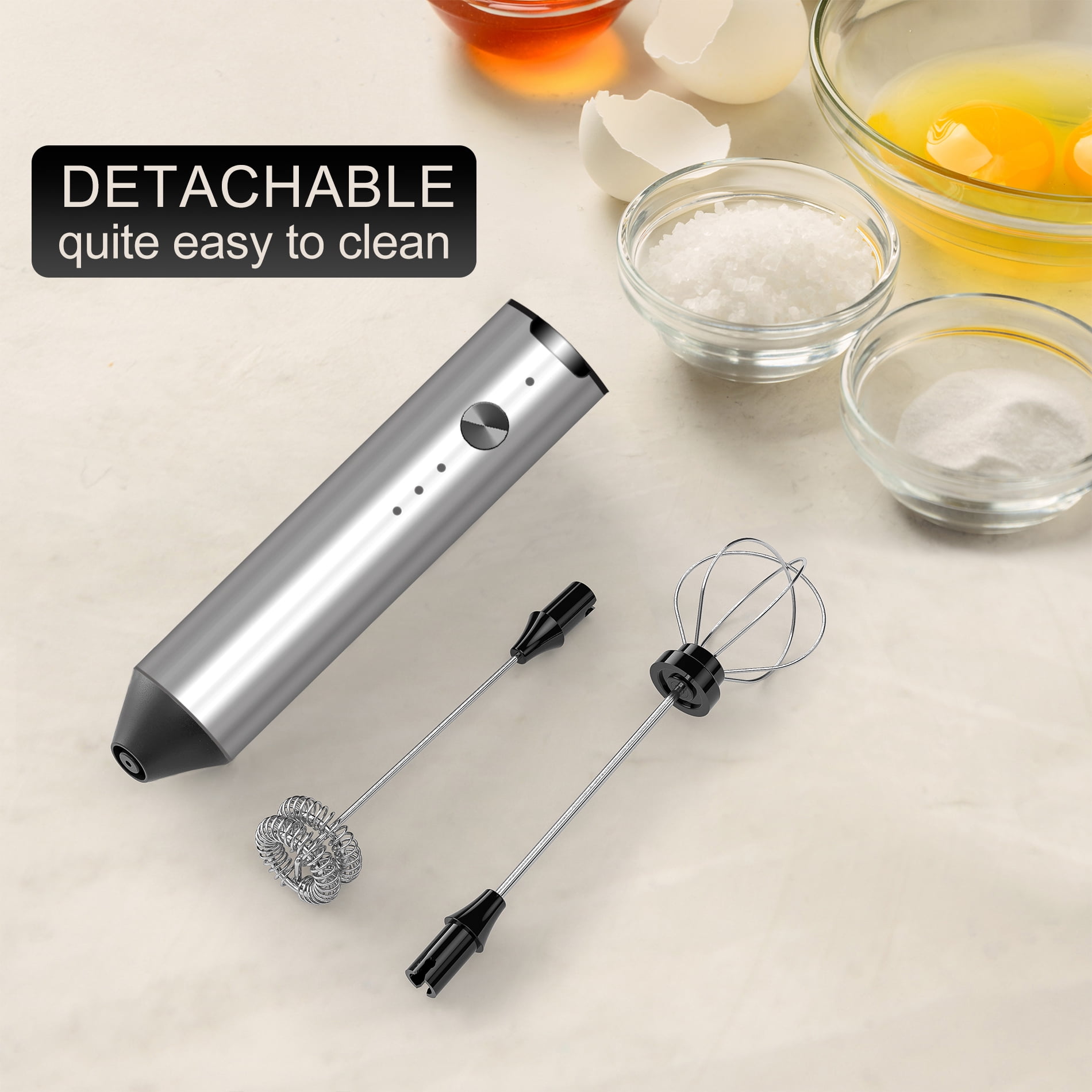 Milk Frother Handheld, Type C Rechargeable Electric Whisk Coffee Frother Mixer for Coffee, 3 mixing Speeds Mini Milk Foamer Drink Mixer with 2 Whisks for Coffee Matcha Frappe Latte Cappuccino