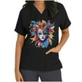 thumbnail image 3 of BiZtdJrK Womens Scrub Tops 2025 Mardi Gras Printed Summer Shirts Stretchy V Neck Short Sleeve Nursing Scrubs Blouse with Pockets Black XXL on Sale Clearance, 3 of 6
