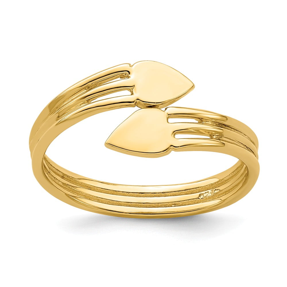 Diamond2Deal 14k Yellow Gold Two Heart Bypass Ring Size 6.5 for Womens