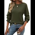 thumbnail image 3 of Camiseta Holgada Informal de Cuello Redondo y Larga Acanalada para Mujer, Ideal para y Otoño Verde S, 3 of 8
